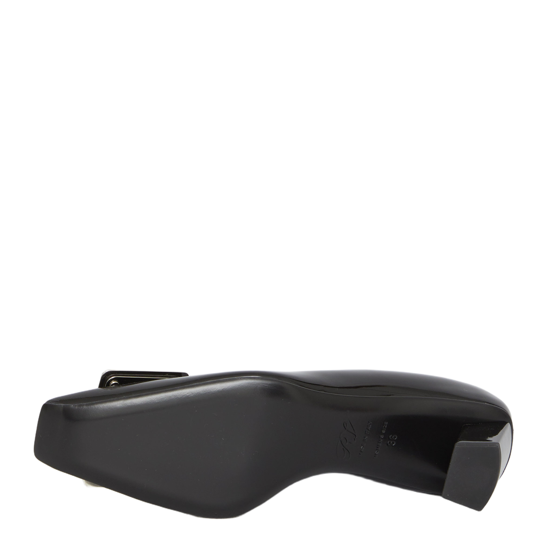 black calfskin pumps with buckle and wide heel