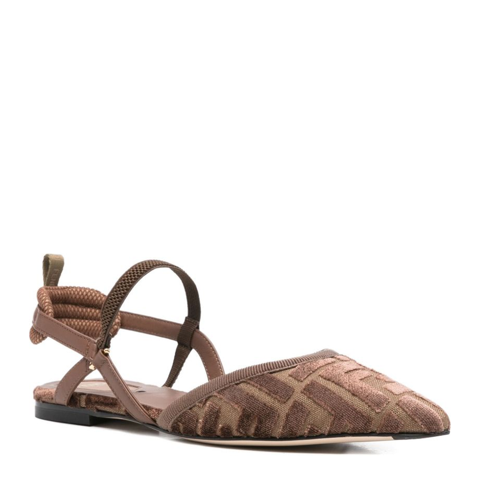 Brown Pointed Toe FF Pattern Elasticated Strap