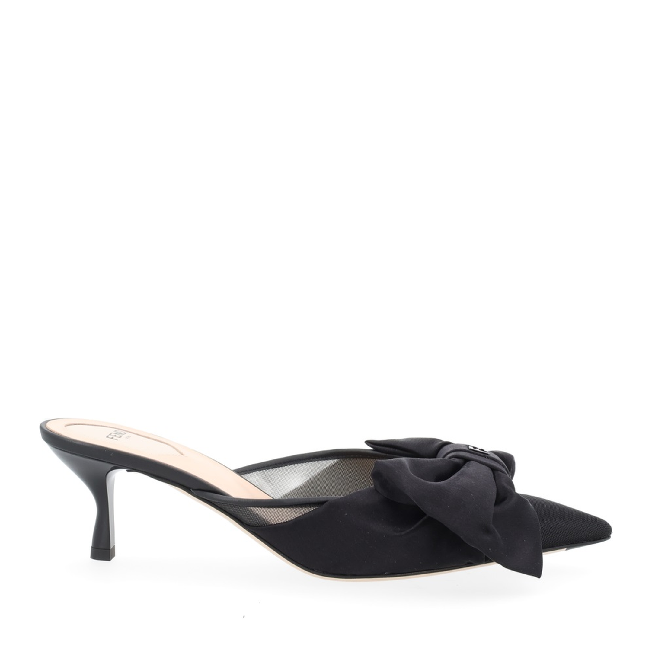 Black Satin Medium-Heeled Sabots