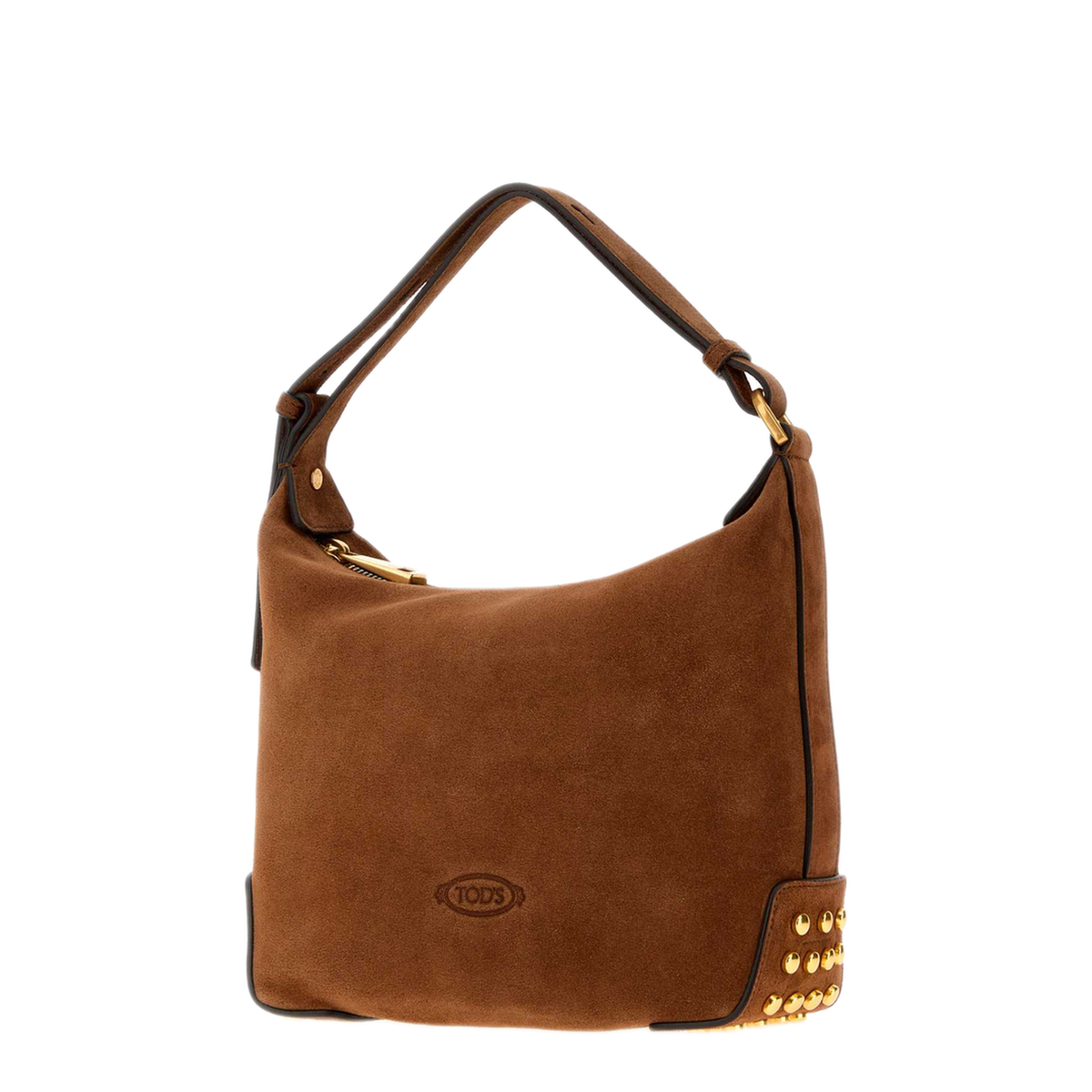 Metal Dots Mini Calfskin Suede Shoulder Bag - Brown