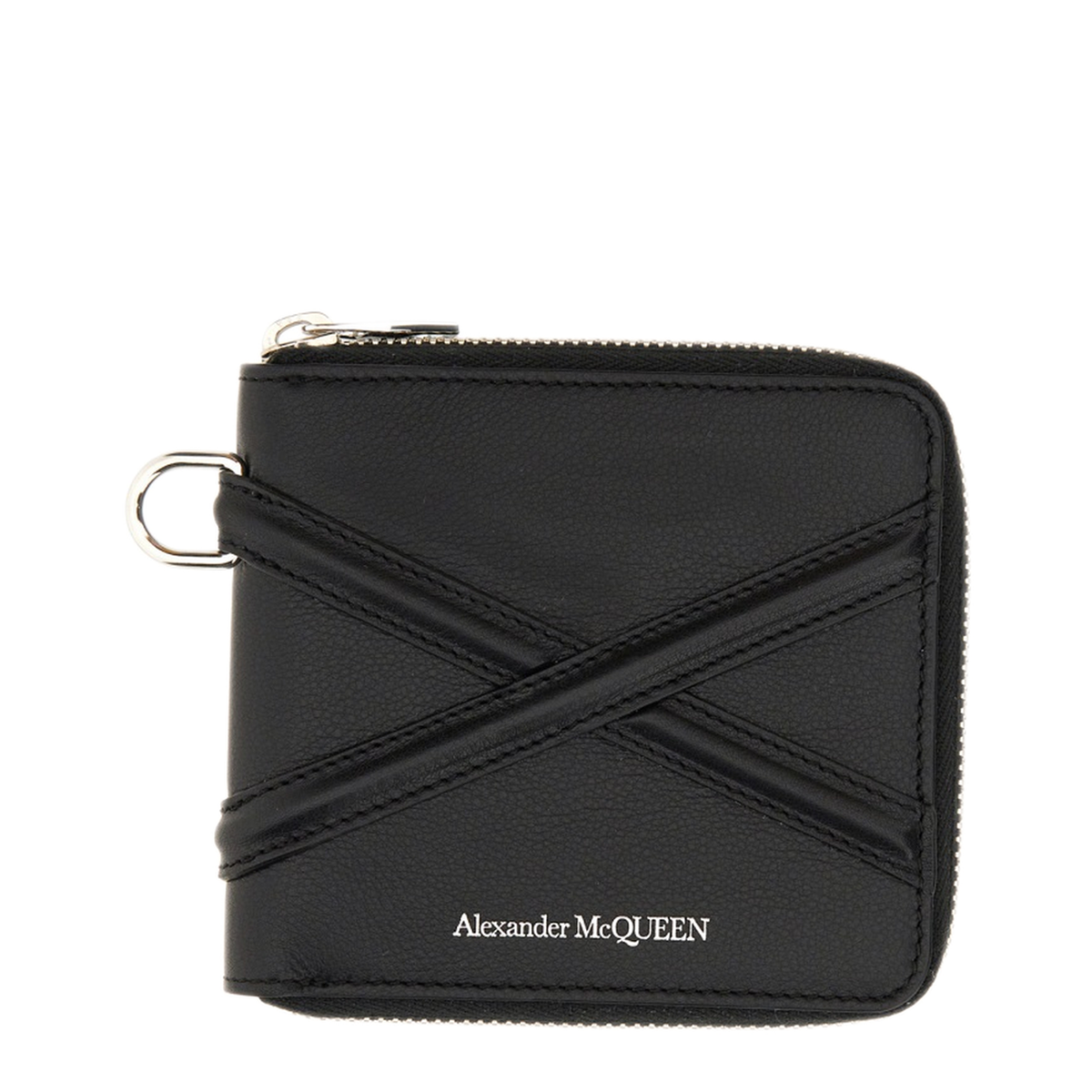 Harness Zip-Around Calf Leather Wallet With Removable Strap - Black