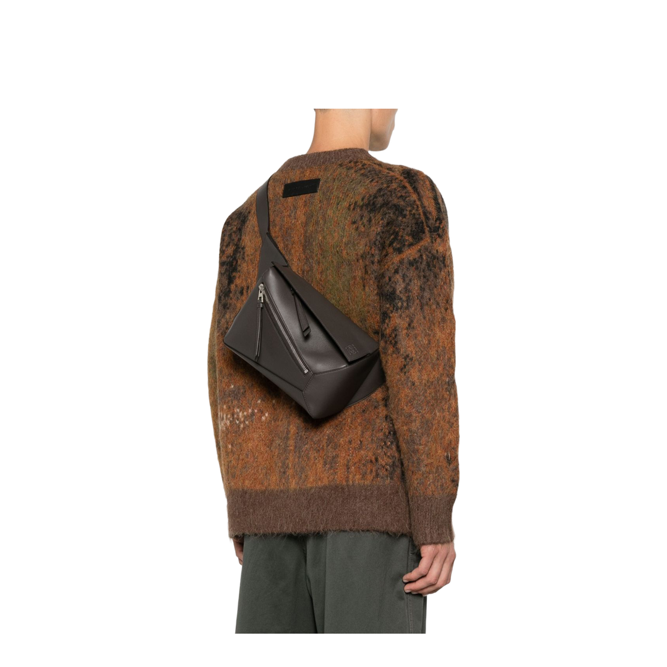 Puzzle Edge Small Calfskin Bumbag - Dark Grey