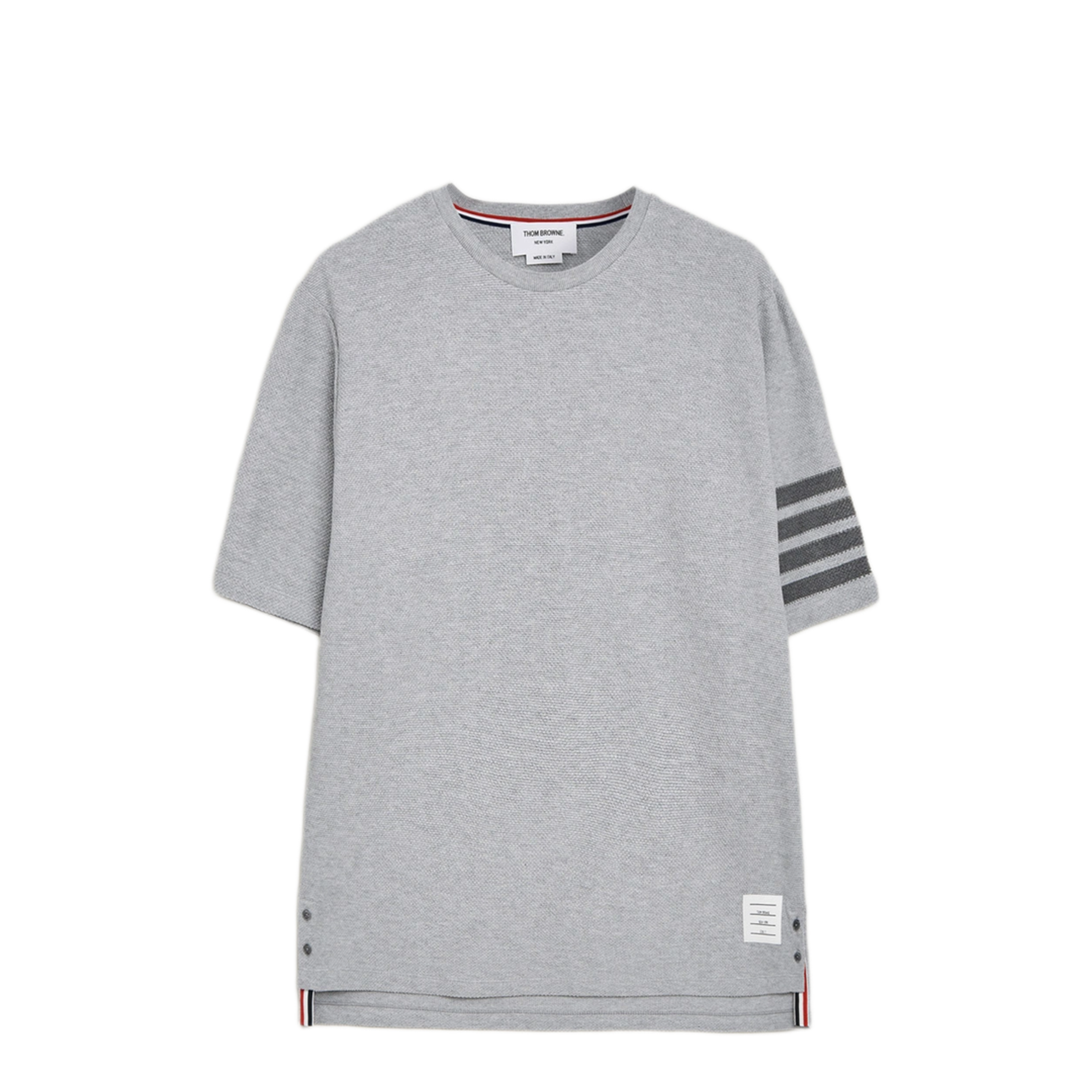 MAYFEYR - Thom Browne - Short Sleeve Tee In Textured Pique With Eng 4 Bar - MJS296AJ0248050