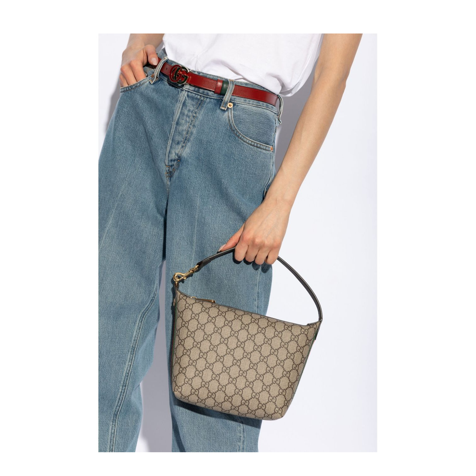 Ophidia Mini Canvas Shoulder Bags - Beige