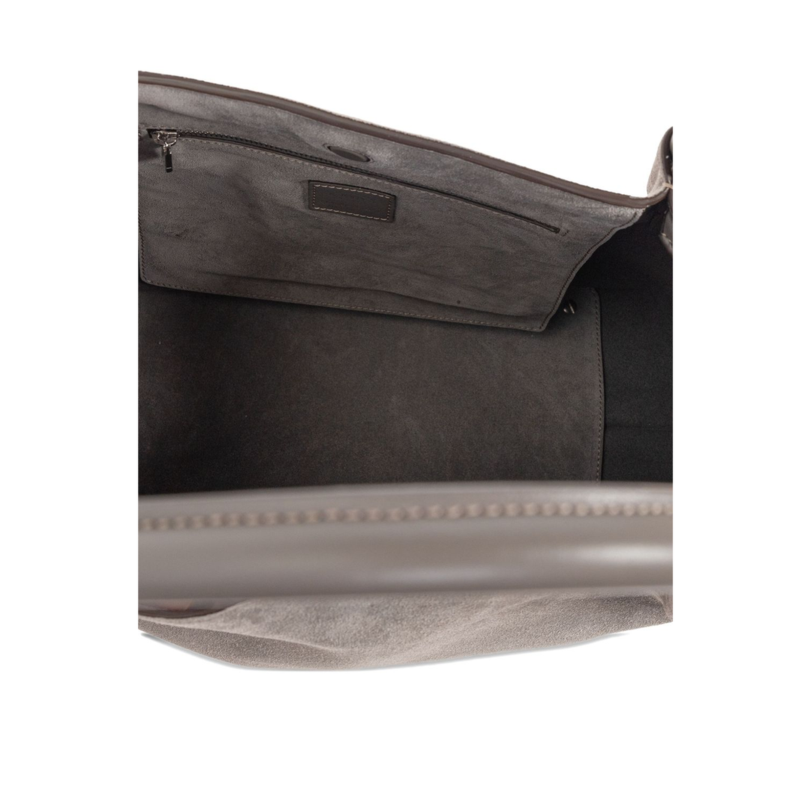 Grey Calf Suede Double Top-Handle Bag