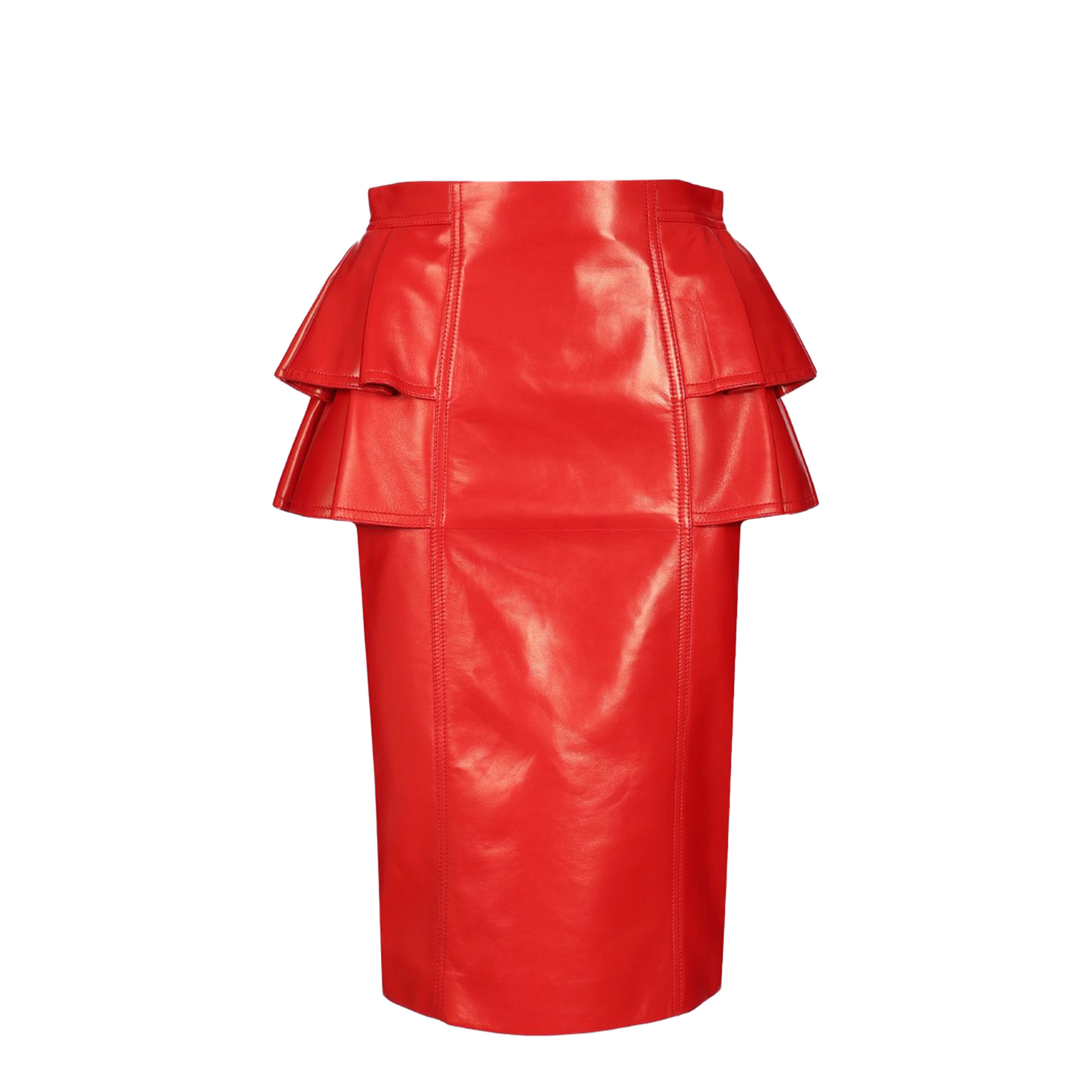 Leather Midi Skirt Red