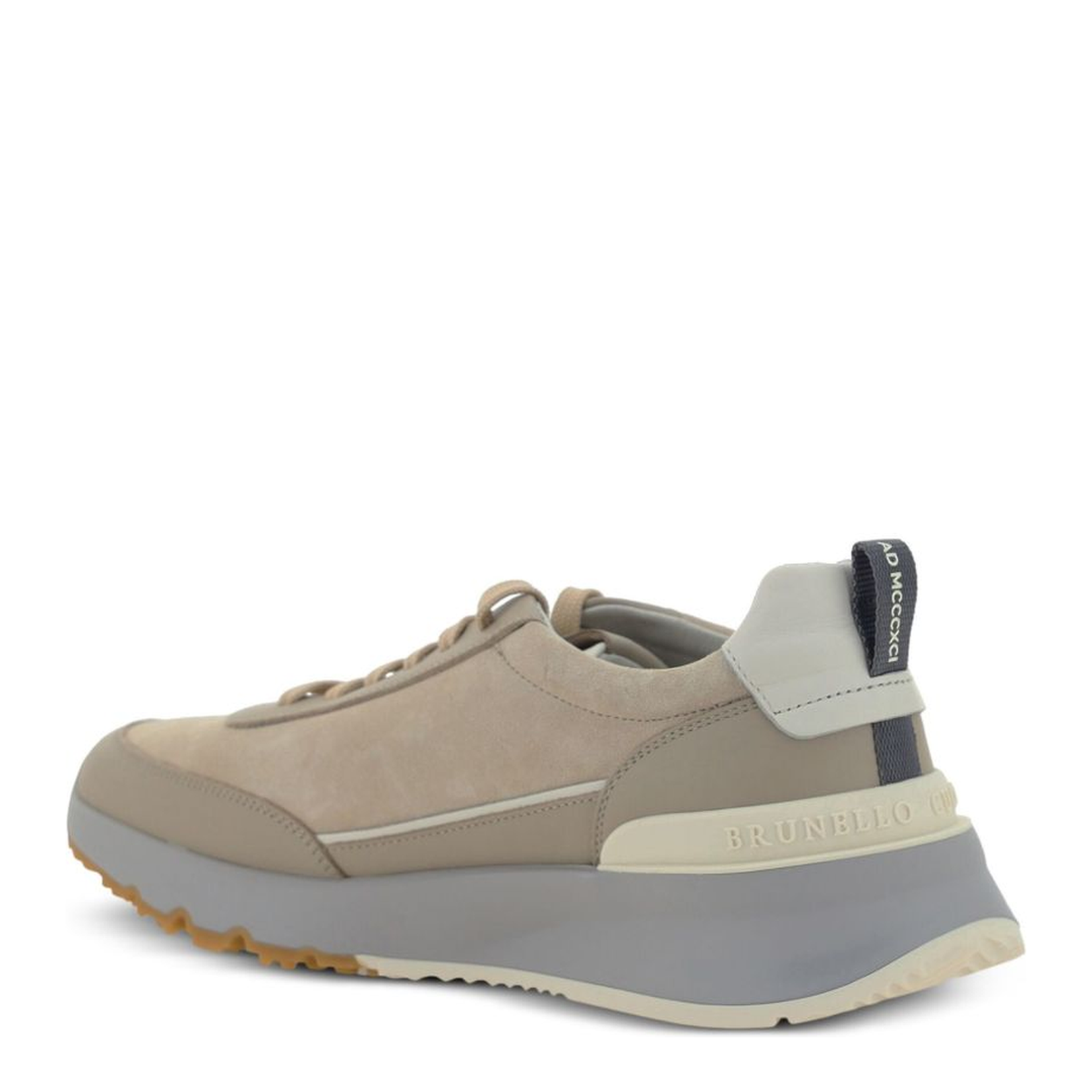Beige Suede and Leather Sneakers