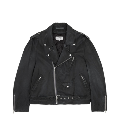 Black Jacket with Zip Fastening and Belted Waist