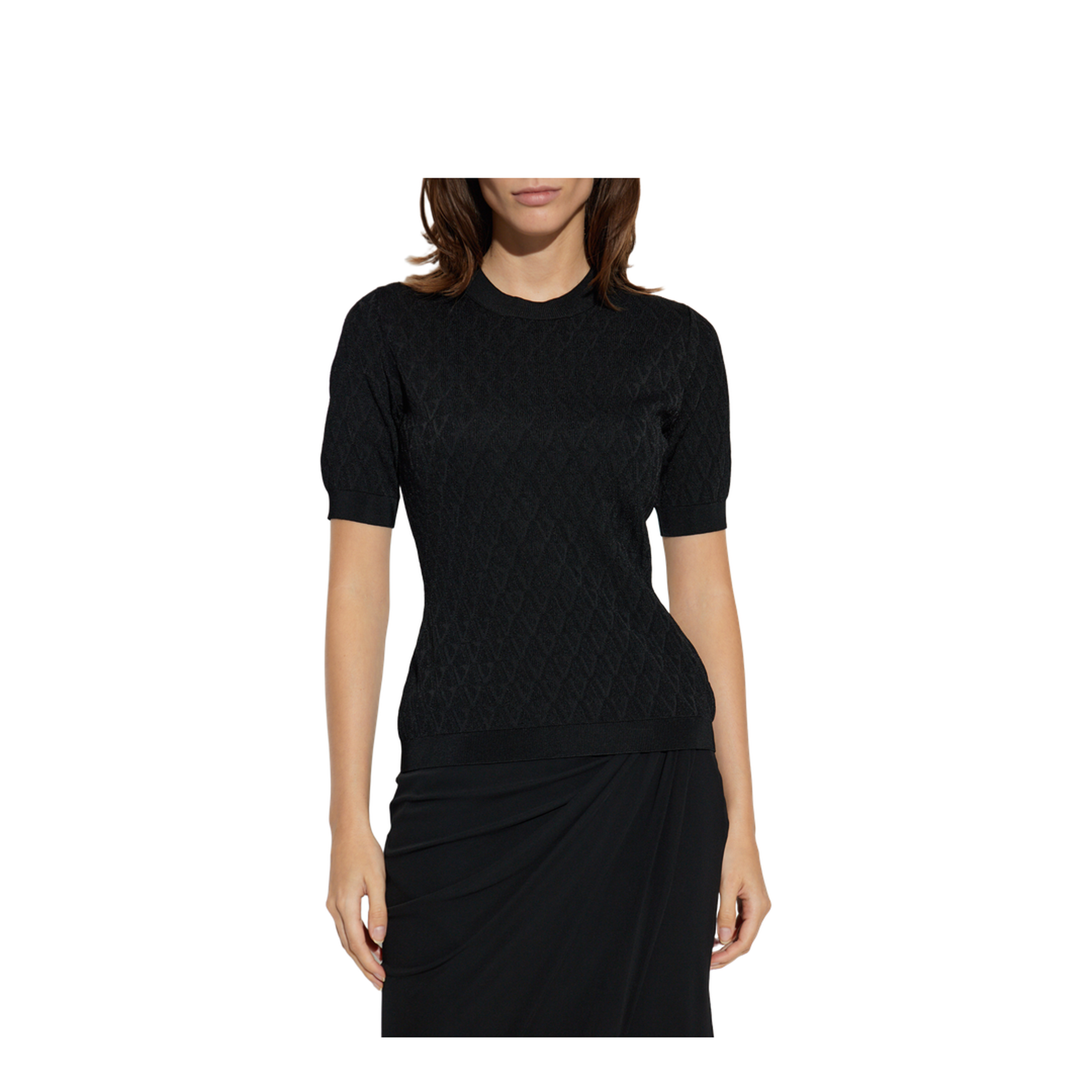 Logo V Jacquard Knit T-Shirt