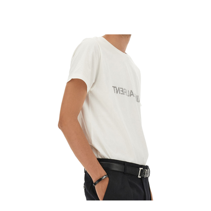 White T-Shirt with Black Logo Pattern