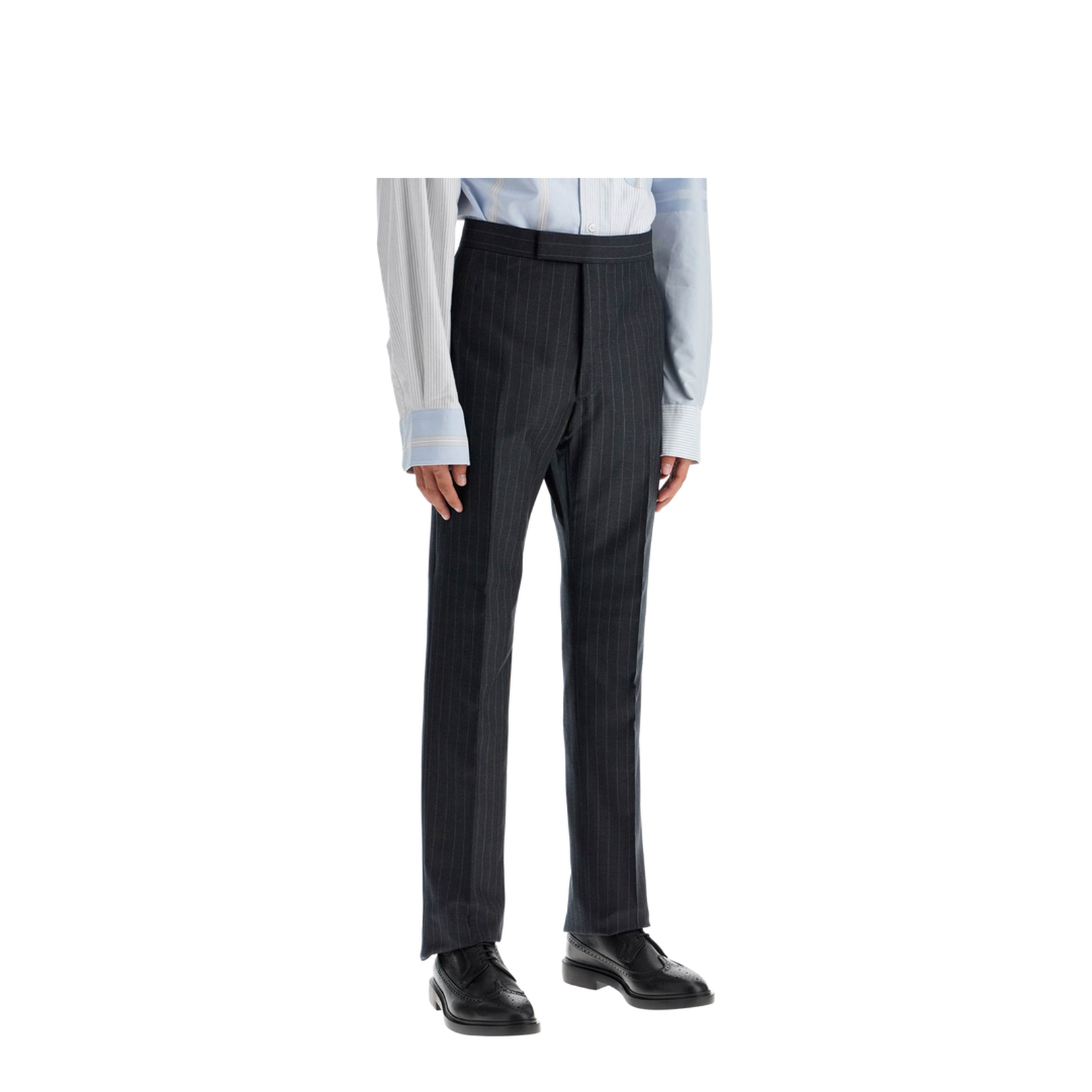 Grey Pinstripe Pants With Concealed Closure