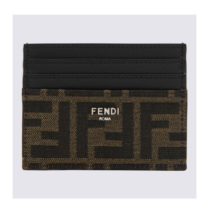 FF Jacquard Card Holder Leather Brown