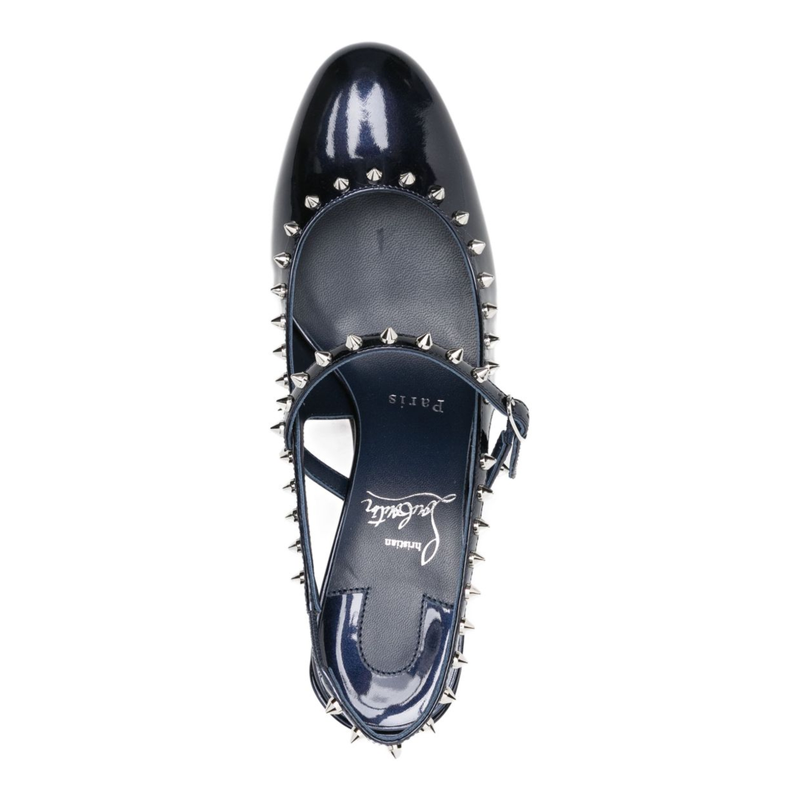 Dark Blue Patent Leather Slingback Strap Block Heel
