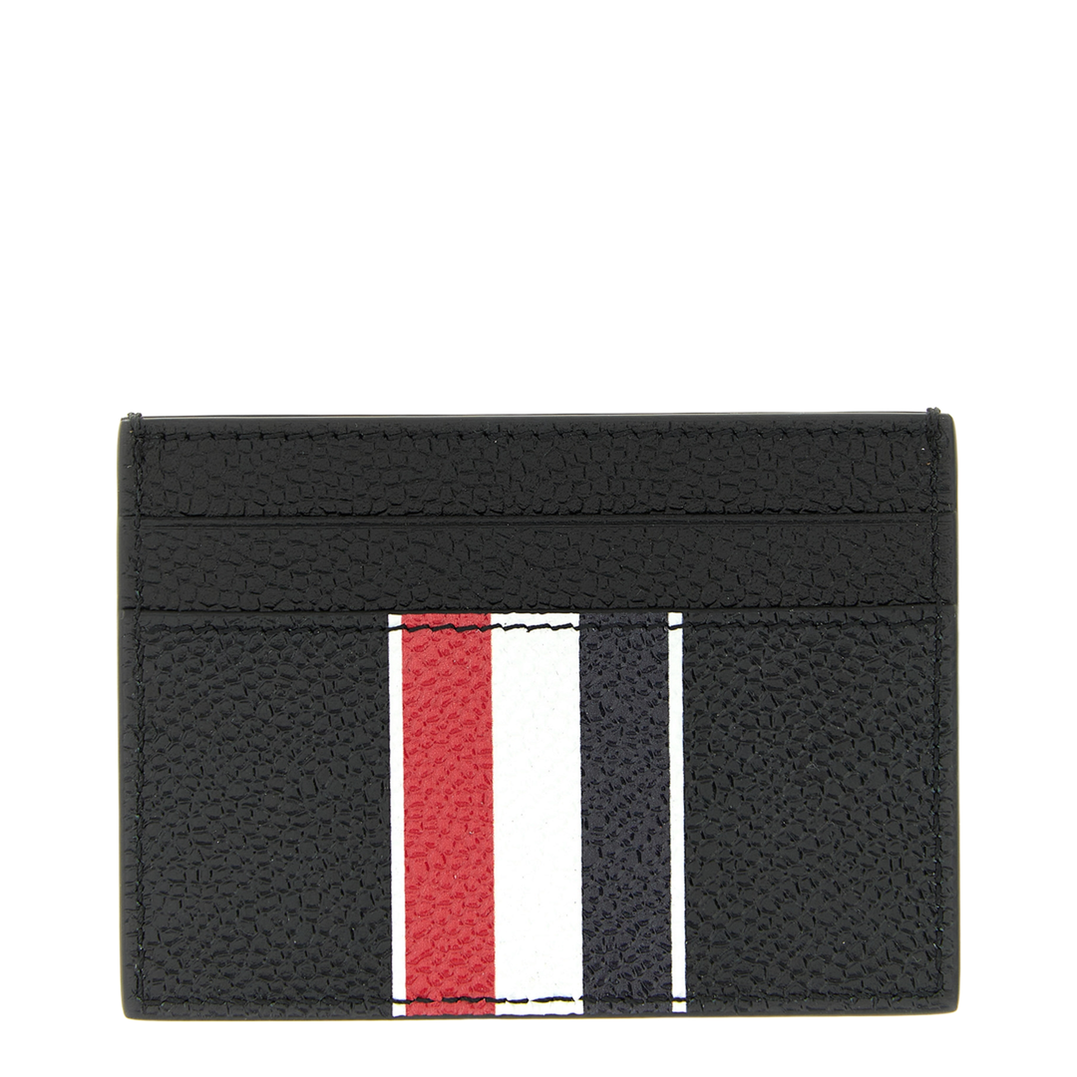 MAYFEYR - Thom Browne - Double Sided Card Holder With Rwb Stripe In Pebble Grain Leather - UAW090A00198001