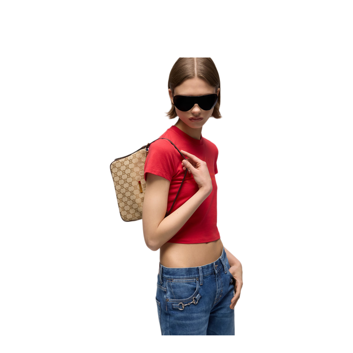 Lunetta Small Canvas Shoulder Bag - Sand and Dark Brown