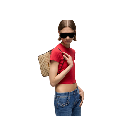 Lunetta Small Canvas Shoulder Bag - Sand and Dark Brown