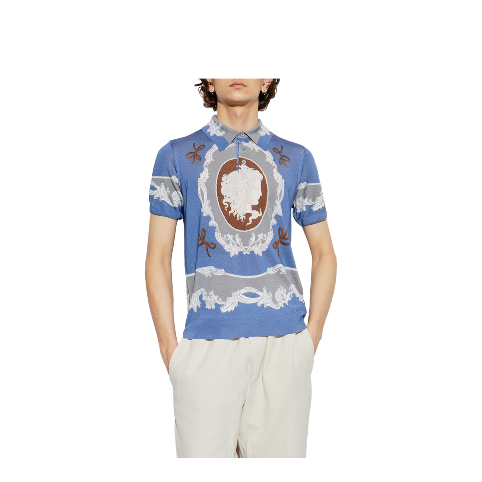 Polo with Medusa Cameo Print
