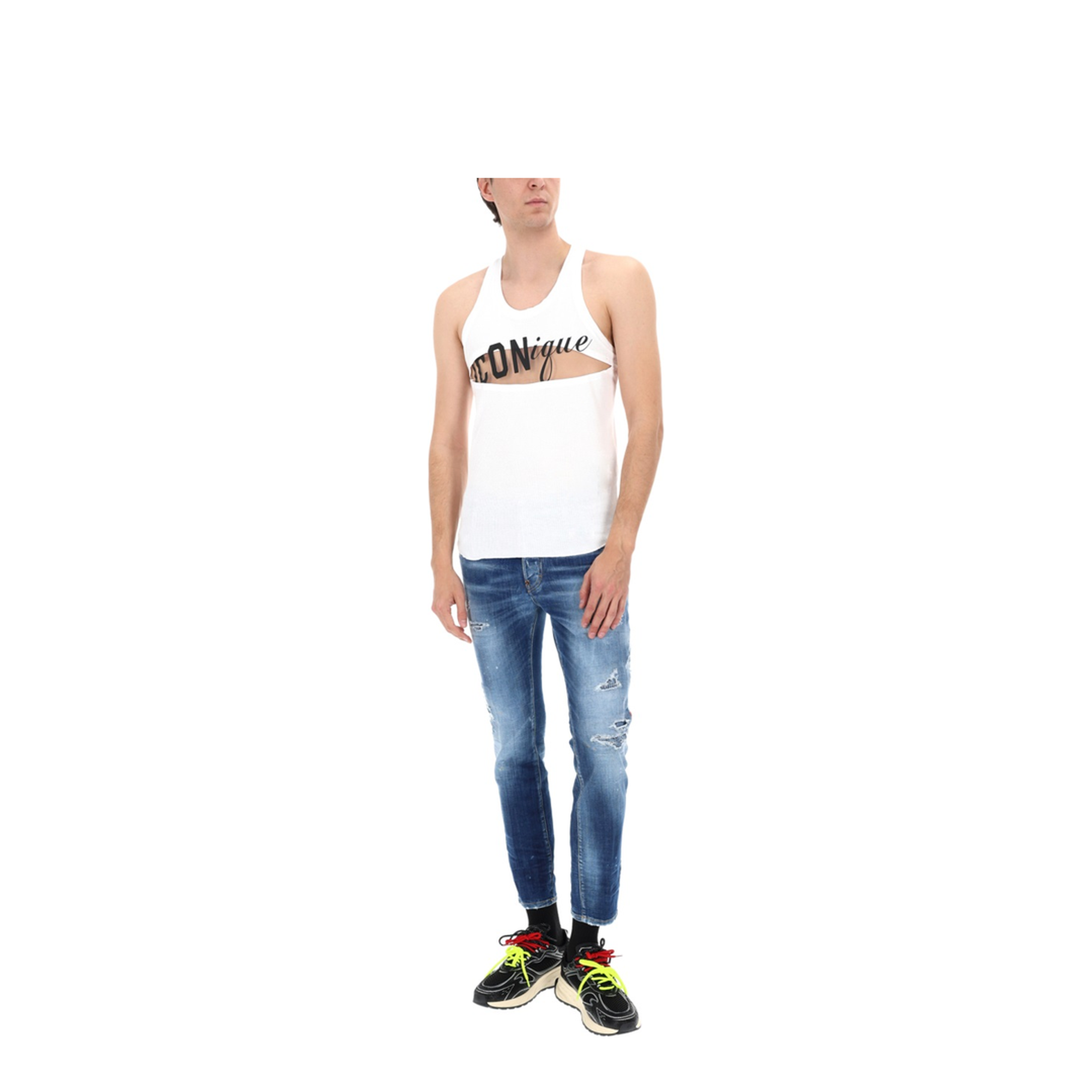 Skater Jeans in Medium Blue with Destroyed Details