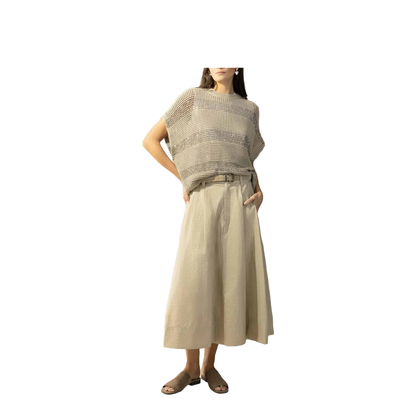 Striped Cotton Knitted Sweater - Beige