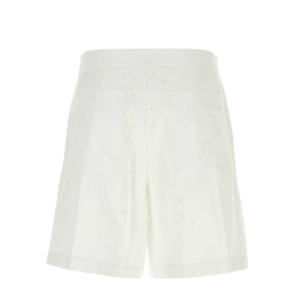 White Cotton Blend Bermuda Shorts
