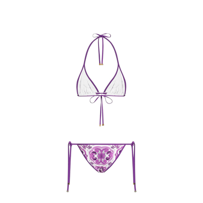 Majolica-print triangle bikini