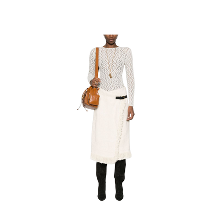 White Crew Neck Long Sleeve Dress with Floral Embroidery