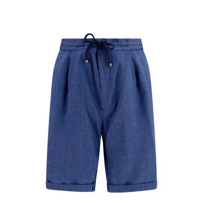 Linen and Virgin Wool Chevron Bermuda Shorts