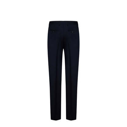 Navy Blue Wool Pleat Trousers