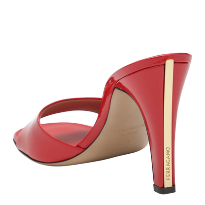 Fire Red Patent Leather Heeled Slides