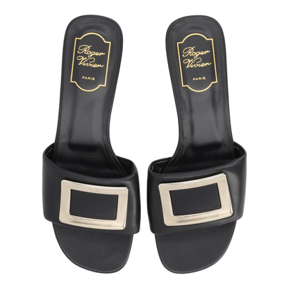 Square Buckle Leather Slides
