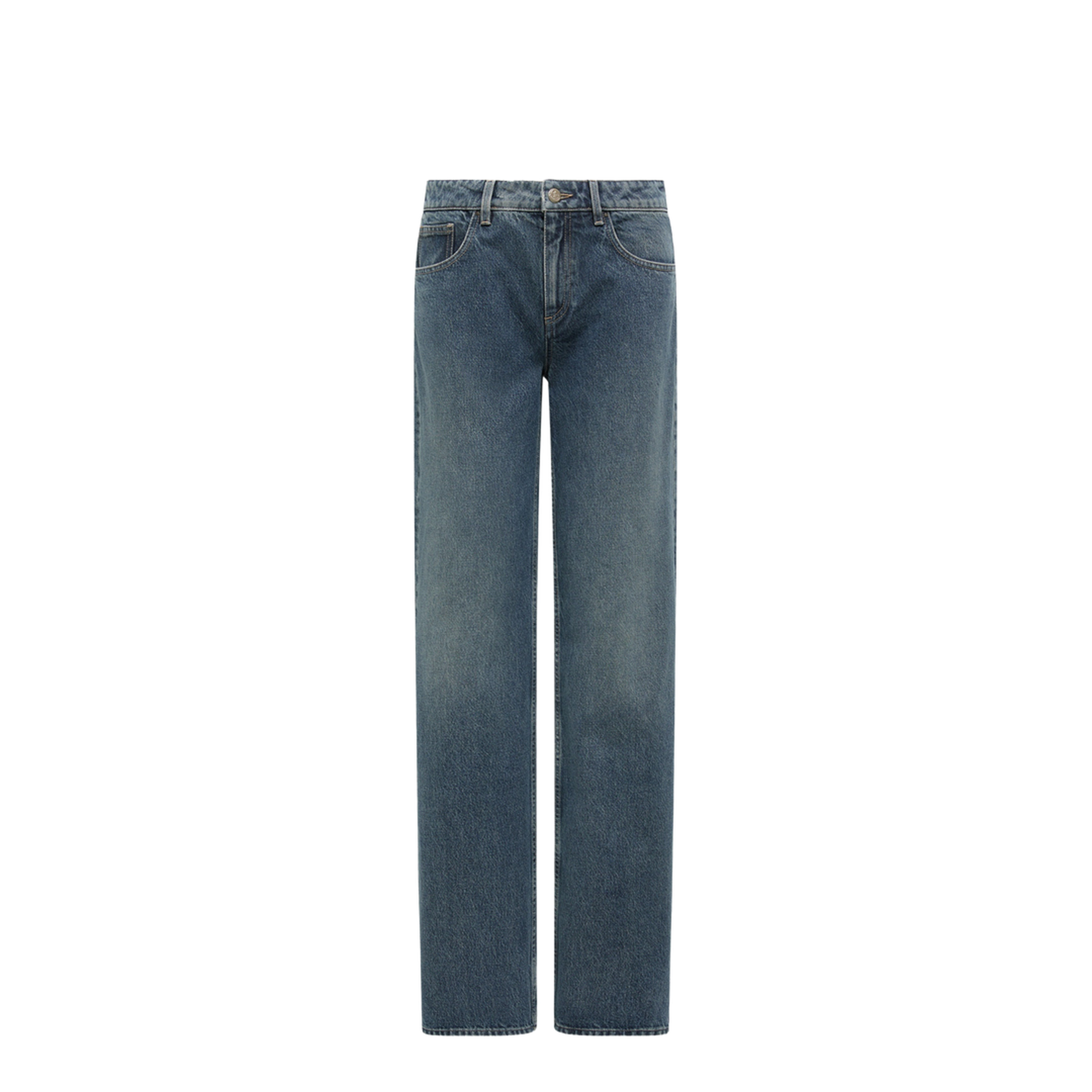 Navy Blue Straight Leg Bleached Jeans