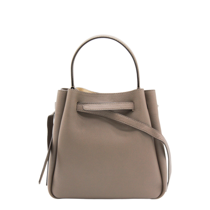 Romy Pebbled Leather Bucket Bag - Soft Cement