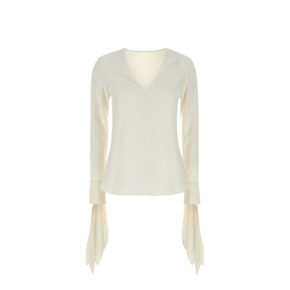 Pull-On V-Neck Ruffled Long Sleeve Top