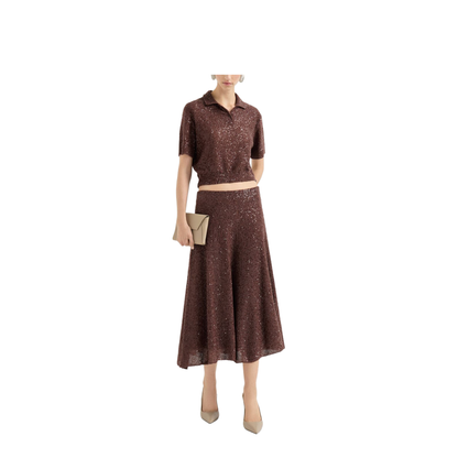 Mid Length A Line Skirt - Brown