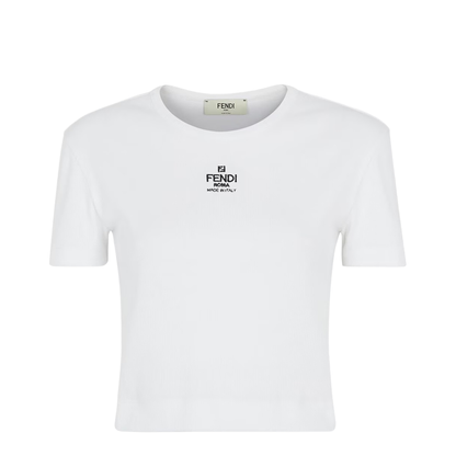 White Cropped T-Shirt with Logo