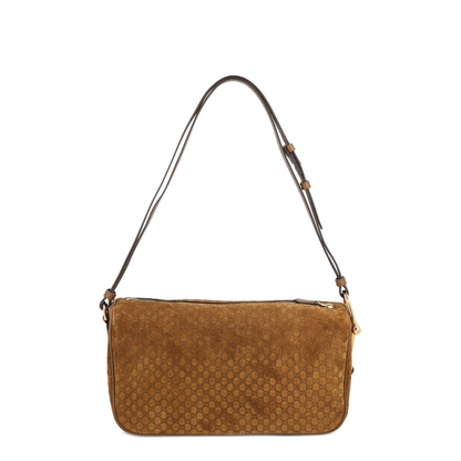Half Horsebit Medium Suede Shoulder Bag - Brown