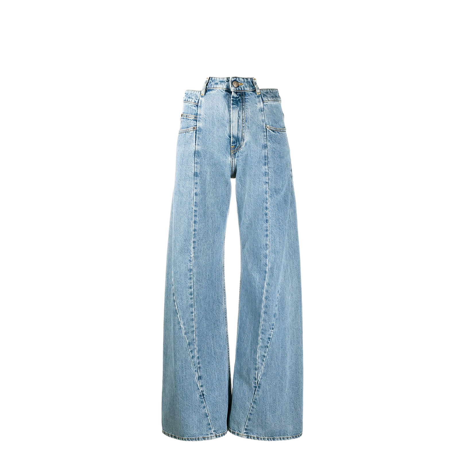 Blue Denim Regular-waisted Wide-leg Jeans