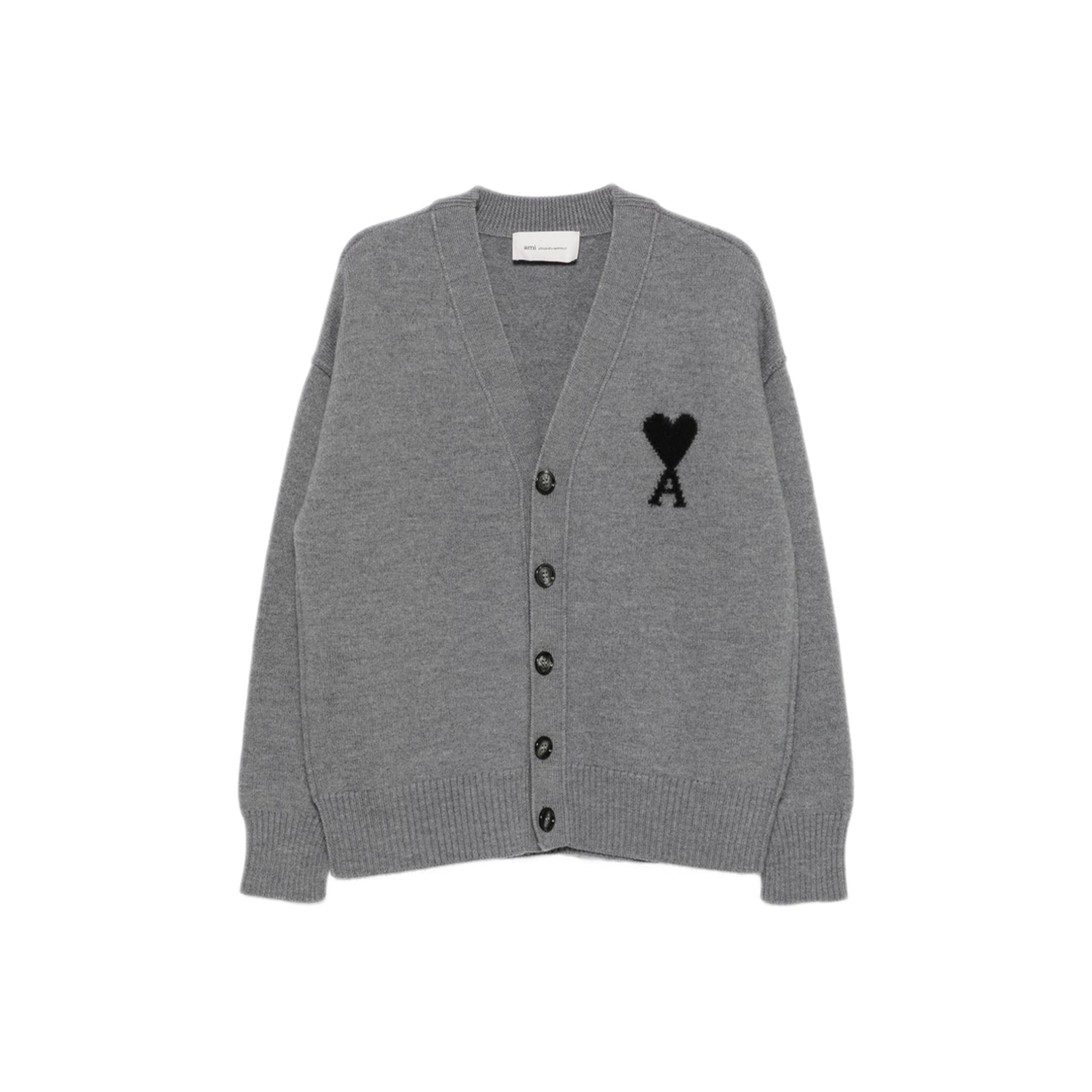 MAYFEYR - Ami Paris - Grey Ami De Coeur Intarsia Knit Sweater - UKC367D018A273