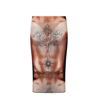 MIDI SKIRT WITH SAFE SEX TATTOO PRINT