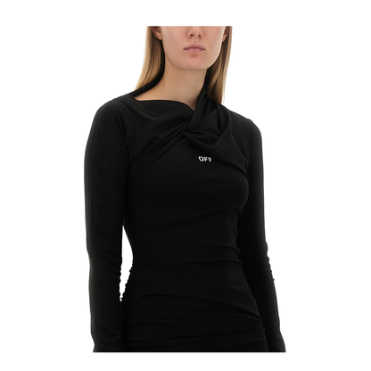 Stamp Twist Detail Mini Dress Black