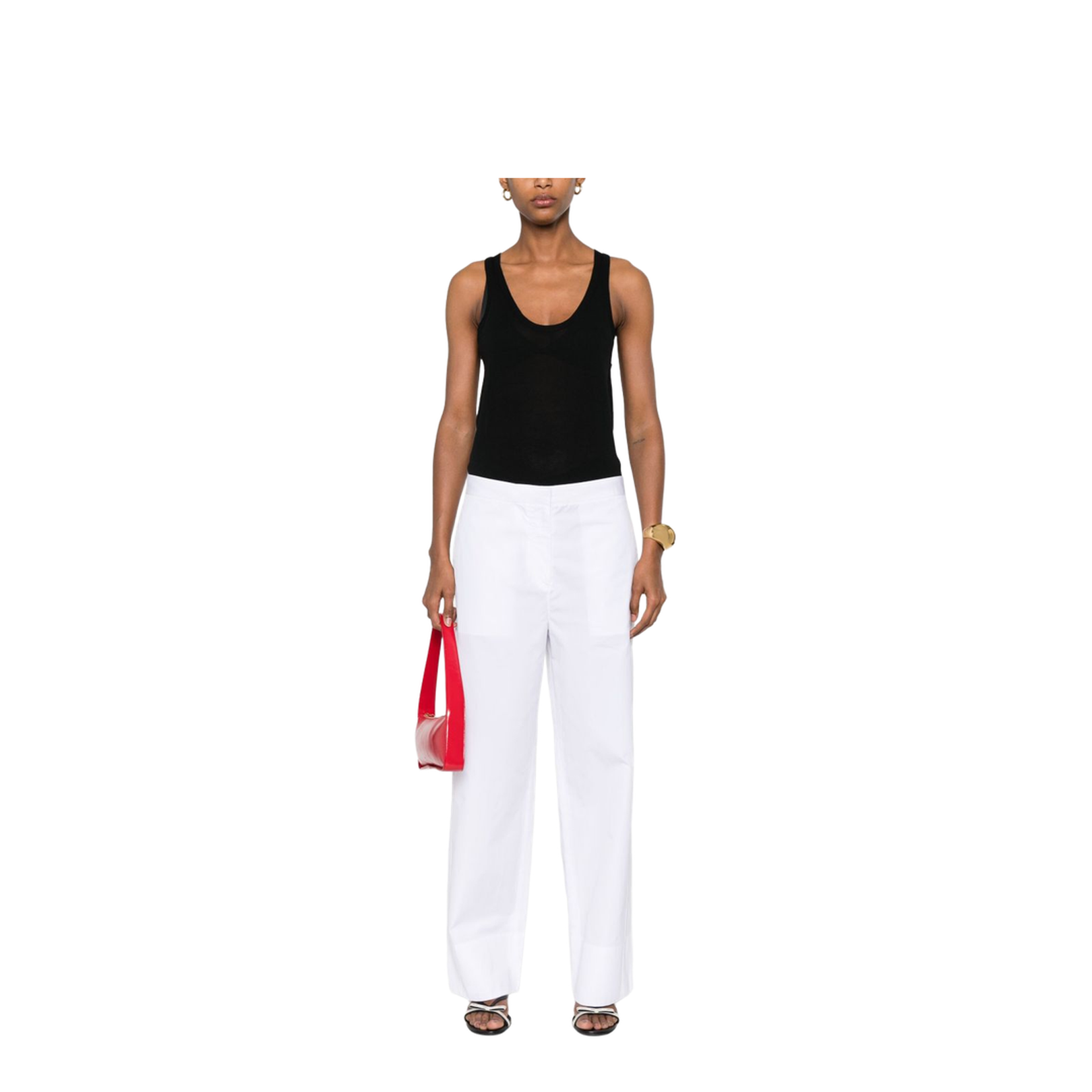 White Pants with Two Rear Patch Pockets in Cotton