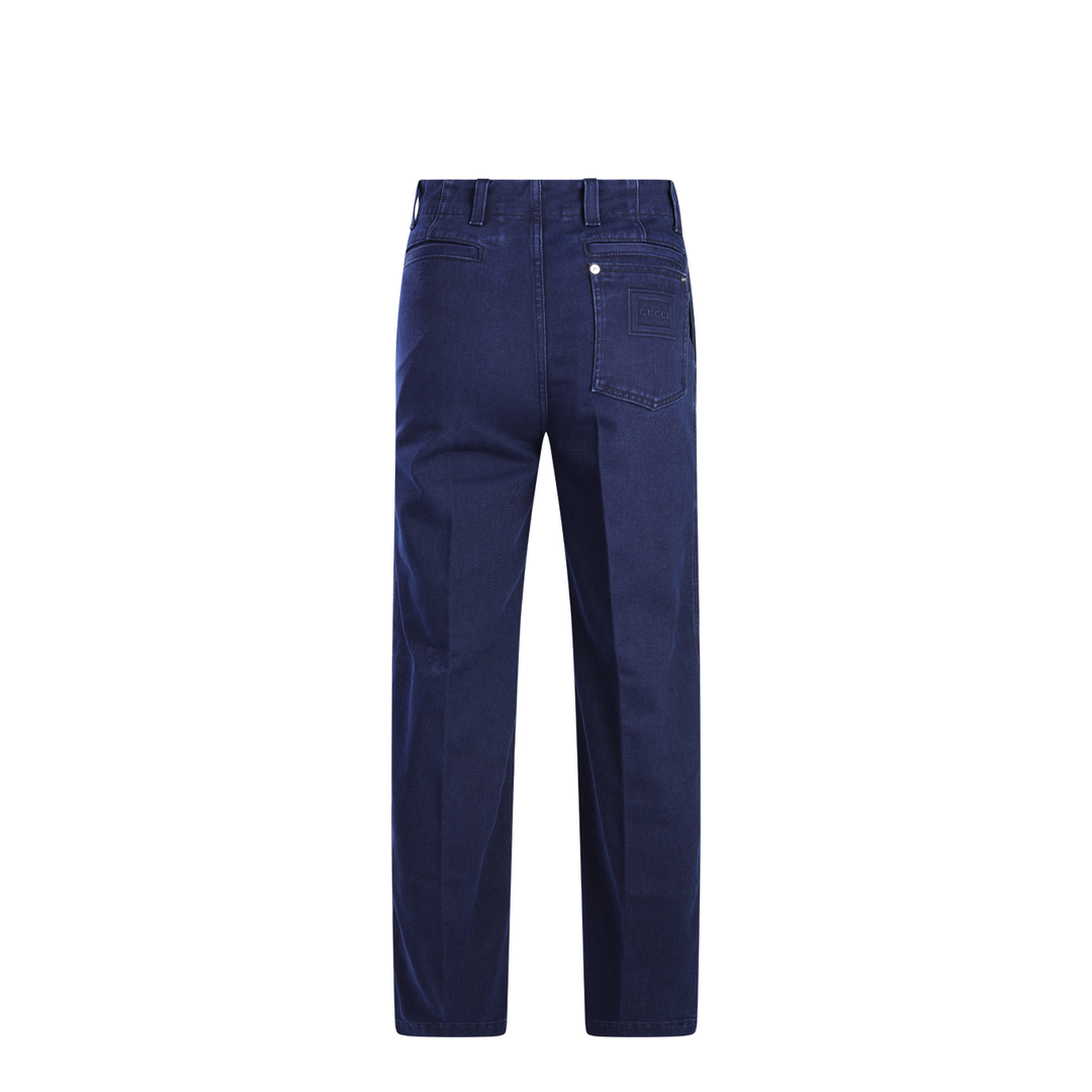 Washed Denim Pant with Embossed Label in Dark Blue