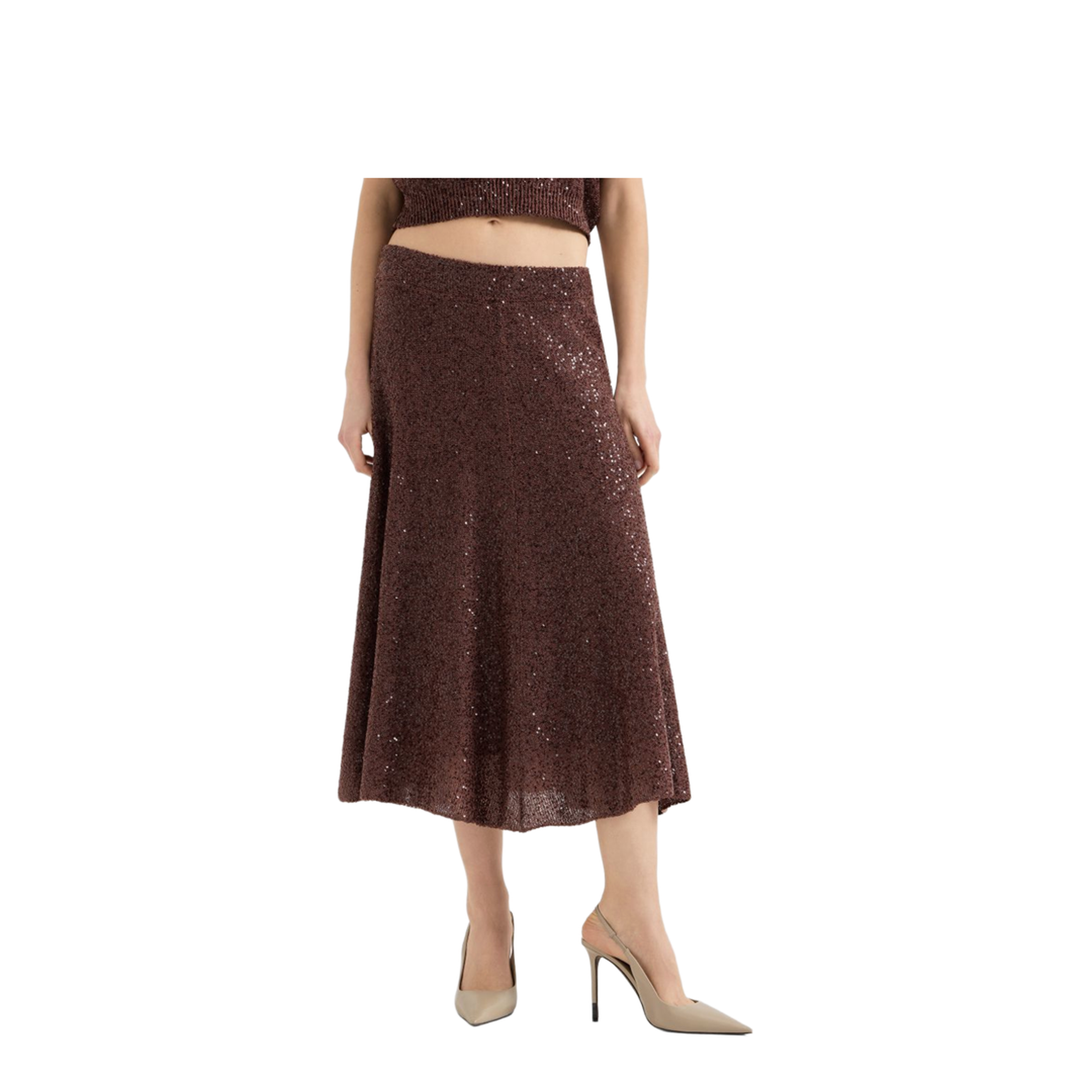 Mid Length A Line Skirt - Brown