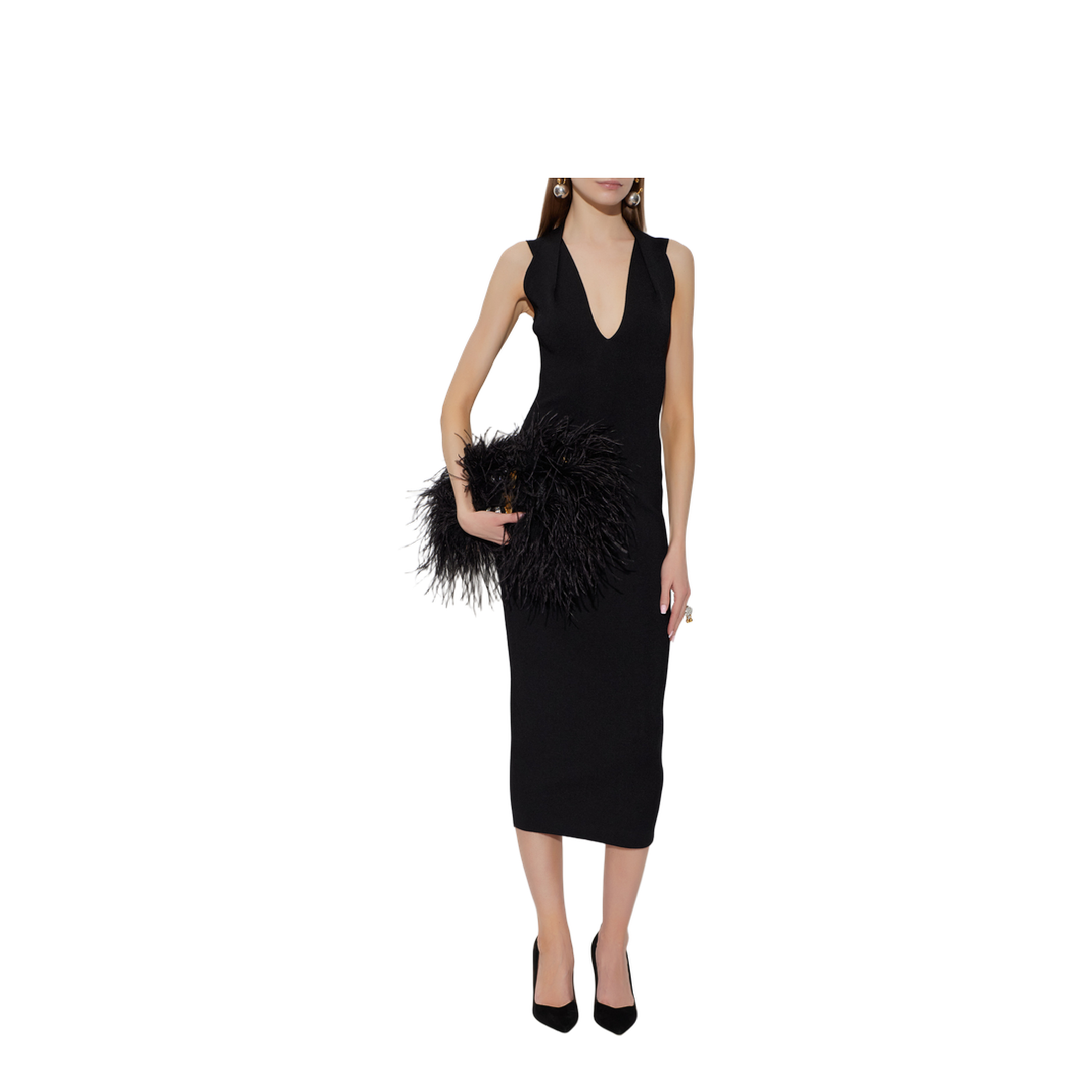 Deep V-Neckline Dress Black