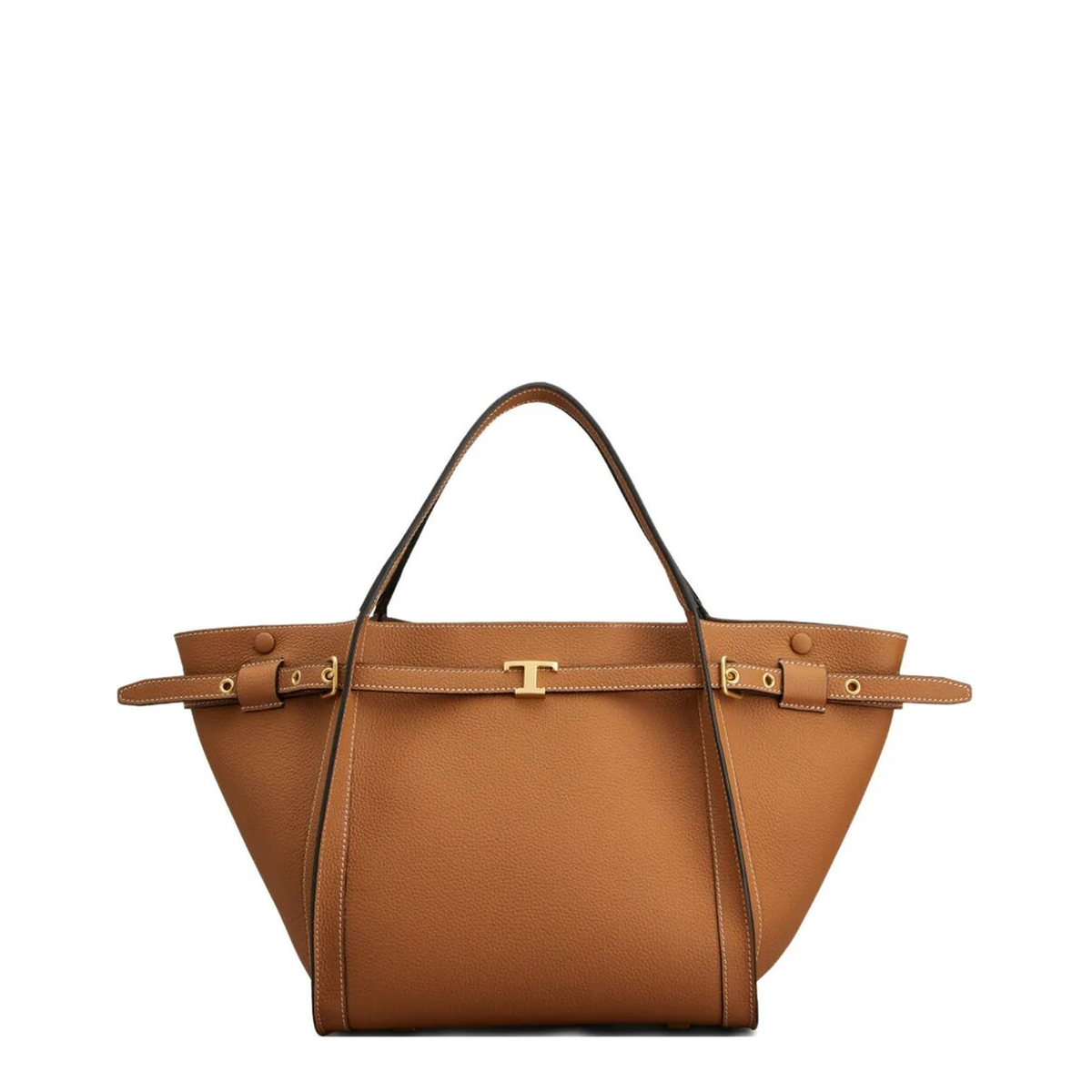 T Timeless Small Calf Leather Shopping Bag - Camel/Brown