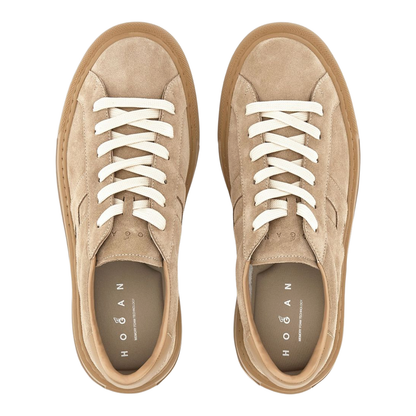 Beige Front Lace-Up Fastening Sneakers