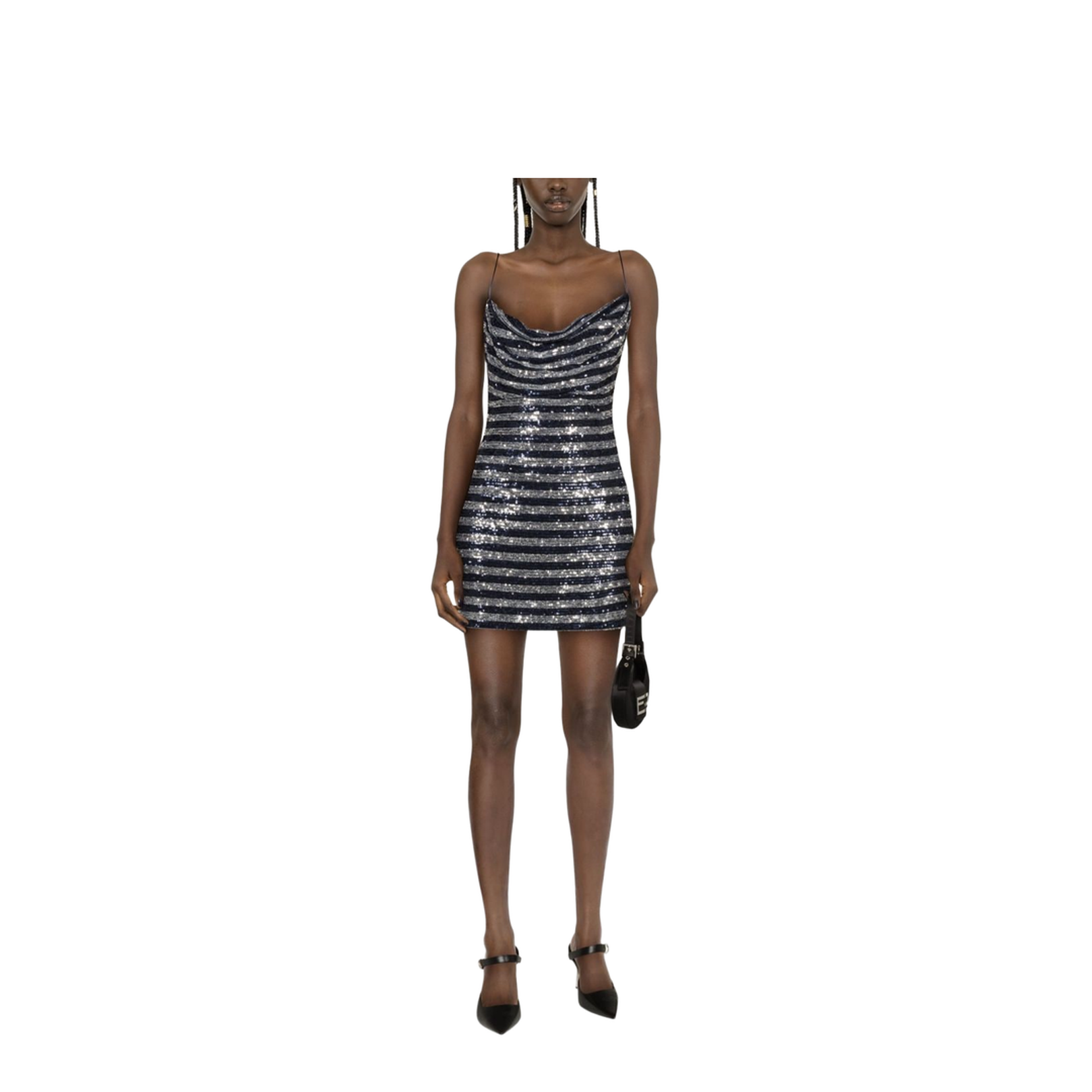 Babydoll Cowl Neck Glitter Short Dress