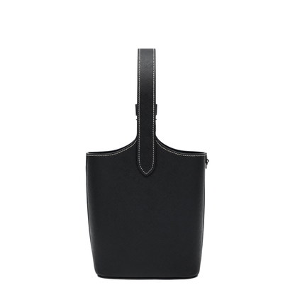 Smooth Leather Bucket Bag - Black