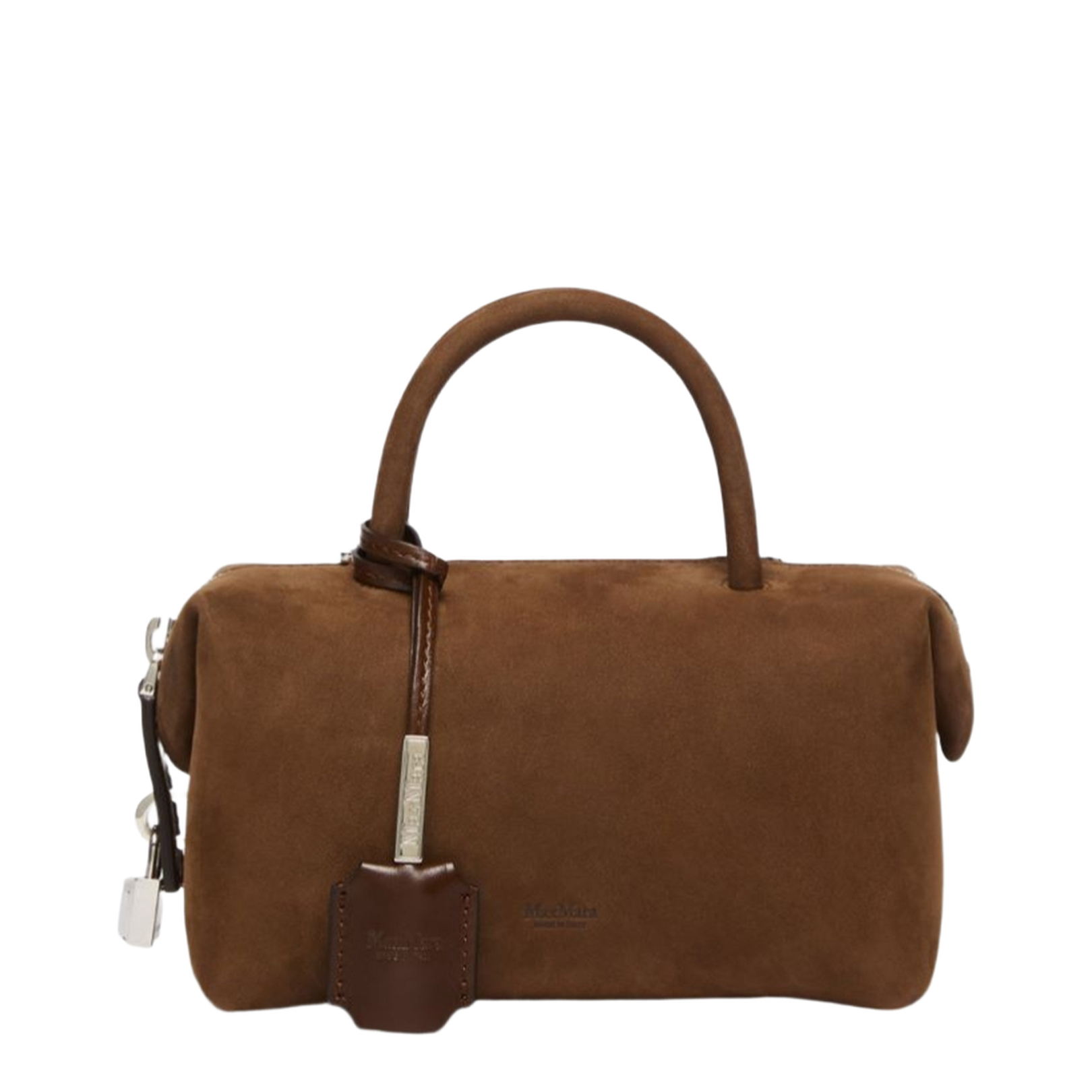 Small Nubuck Leather Bowler Bag, Dark Brown