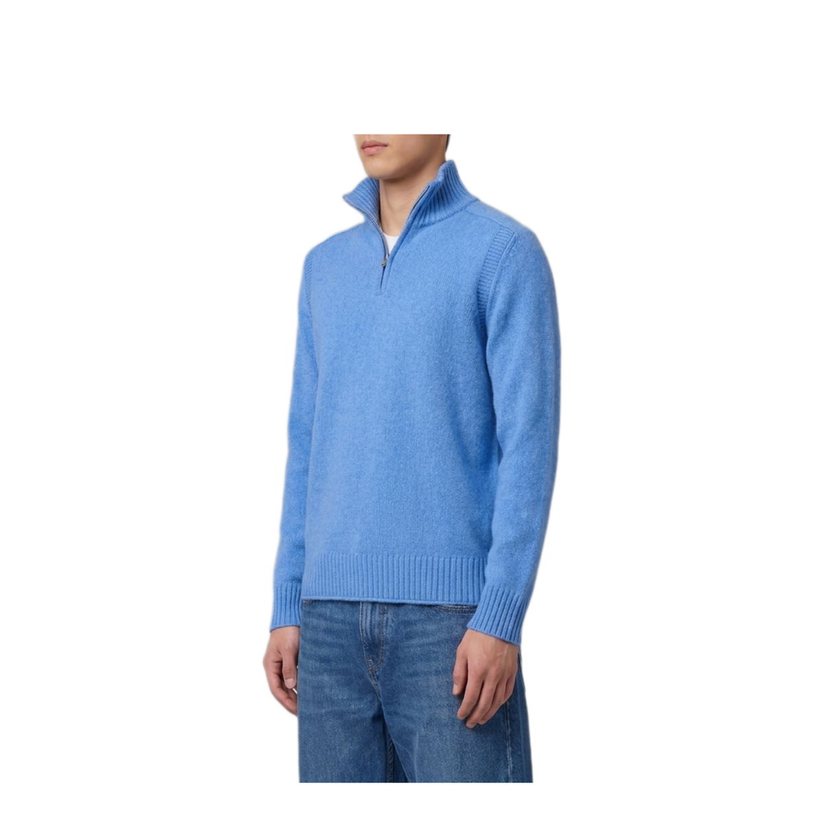 MAYFEYR - Guest In Residence - Delft Blue Half Zip Turtleneck - M25210RMDLFBL